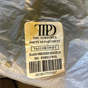 Authentic Taylor Swift TTPD Black Embossed Hoodie - Size Large